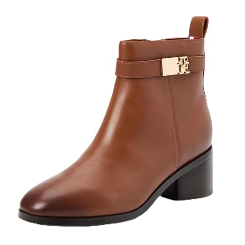 Tommy Hilfiger TH LOGO MID HEEL BOOTIE ( Niedrige Stiefel Damen, Braun (Cognac Brown), 41 EU im Sale