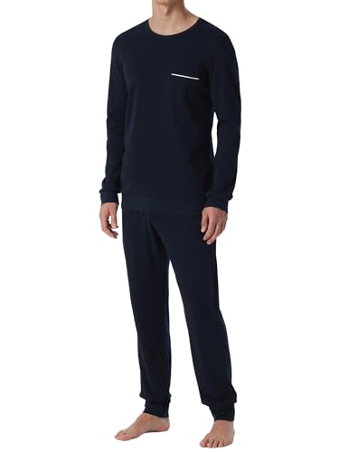 Schiesser Herren Schlafanzug Lang Wärmere Baumwolle - Fein Interlock Pyjamaset, Dunkelblau_179295, 52 EU im Sale