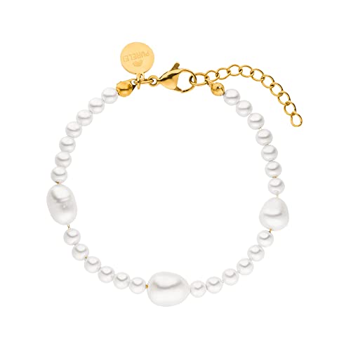 Purelei Glace Armband (Gold), Wasserfestes Perlenarmband für Damen, Armband aus Edelstahl mit Perlen, Geschenk für Frauen, 16-19 cm Länge verstellbar im Sale