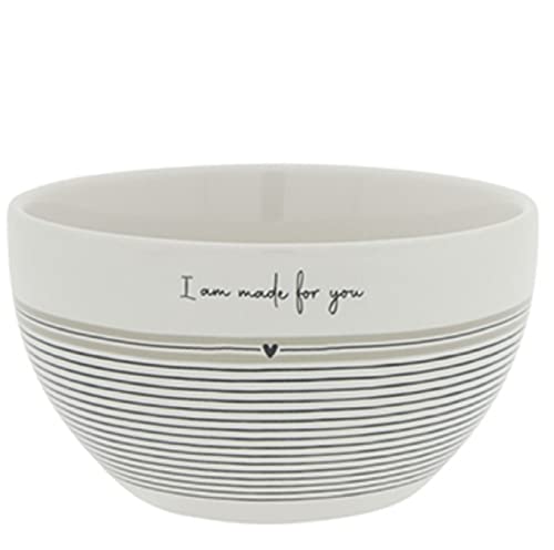 Bowl I am made for you Keramik weiss schwarze beige Streifen kleines Herz Keramikgeschirr Müslischale Dessertschale BC Gedeckter Tisch