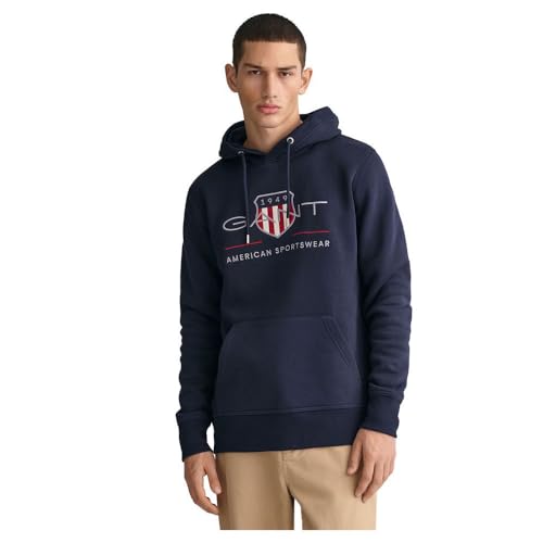 Gant Herren Reg Archive Shield Hoodie Kapuzenpullover, Evening Blue,  EU im Sale