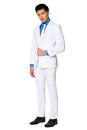 OppoSuits Herren Opposuits Solid Color Party Suits For Men – White Knight Full Suit: Includes Pants, Jacket And Tie nneranzug, White Knight, 54 EU im Sale