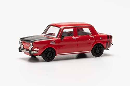 herpa 024358-003 Modellauto Simca Rallye II, originalgetreu im Maßstab 1:87, Auto Modell für Diorama, Modellbau Sammlerstück, Deko Automodelle aus Kunststoff, Farbe: rot/Felgen schwarz Miniaturmodell