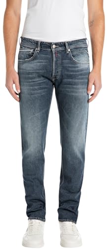 Replay Herren Jeans Grover Straight-Fit Original, Schwarz (Black Delavè 099), 36W / 32 im Sale