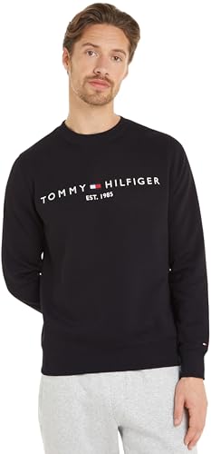 Tommy Hilfiger Herren Sweatshirt Tommy Logo Sweatshirt ohne Kapuze, Schwarz (Black), im Sale