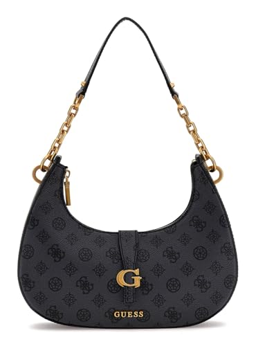 GUESS Kuba Top Zip Shoulder Bag Charcoal Logo im Sale