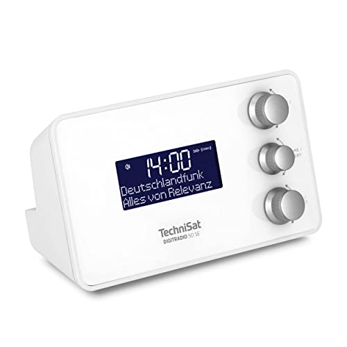 TechniSat DIGITRADIO 50 SE - Radiowecker (DAB+/UKW Tuner, dimmbares Display, Wecker mit zwei einstellbaren Weckzeiten, Snooze, Sleeptimer, 1,5 Watt, Kopfhöreranschluss, USB-Charging) weiß