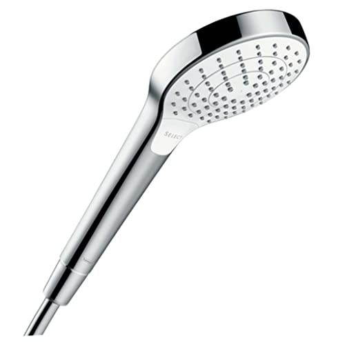 hansgrohe Croma Select - Duschkopf, Handbrause mit 3 Strahlarten, runde Duschbrause (110 mm), Brausekopf mit Antikalk-Funktion, Weiß/Chrom, 26802400 im Sale