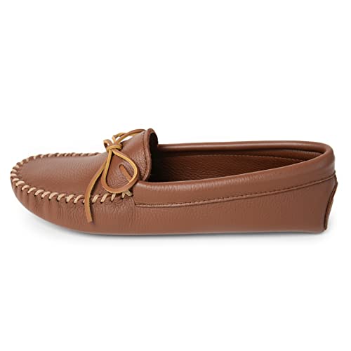 Minnetonka Herren-Mokassin, doppelte Hirschleder-Softsohle, Braun (Carmel Deerskin), 45 EU im Sale