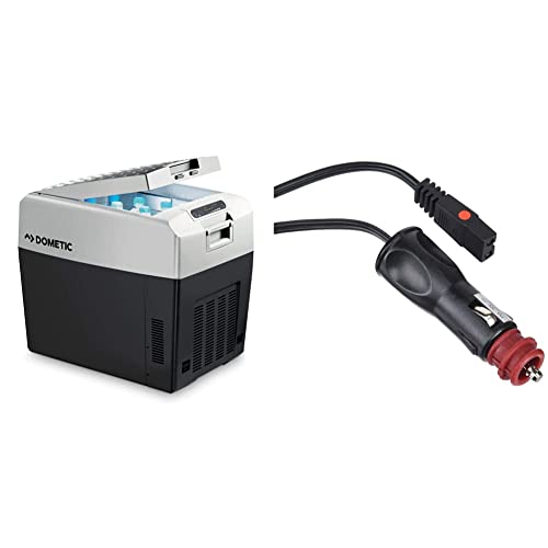 DOMETIC TropiCool TCX 35 - tragbare elektrische Kühlbox, 33 Liter, 12/24 V und 230 V für Auto, Grau & Ersatzkabel für thermoelektrische Kühlbox zum Anschluss an die 12-Volt-Steckdose (280 cm), schwarz