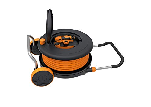 Fiskars Waterwheel S, All-Inclusive-Bewässerungs-Set, 15 m Gesamtreichweite, Gartenschlauch in Universalgröße (Ø 9 mm), Universal-Hahnverbinder, Schwarz/Orange, 1020436 im Sale