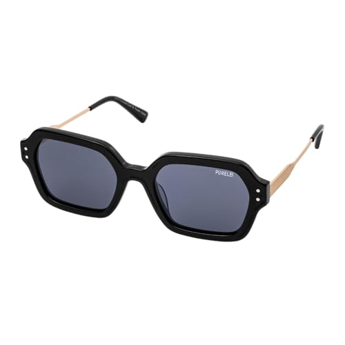 Purelei Coastal Core Sonnenbrille, Modische Sonnenbrille in Schwarz/Gold, UV400 Schutz, Oval/Eckige Form, Acetat/Metall Gestell, Inklusive Etui, Geschenk für Frauen im Sale