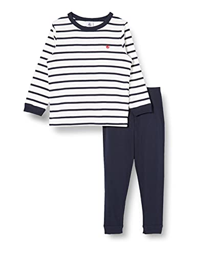 Petit Bateau Jungen Pyjama, Weiss Marshmallow / Blau Smoking, 12 Jahre im Sale