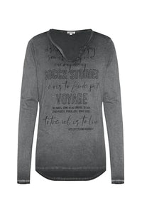 Thumbnail for SOCCX Damen Henley-Shirt mit Wording Glitter Print Pinky Red im Sale