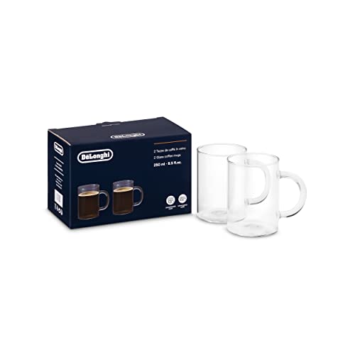 De'Longhi Long Coffee Gläser Set DLSC320, 2 Kaffeebecher aus Glas perfekt geeignet für Caffe Lungo oder Americano, Spülmaschinenfest, Fassungsvermögen 250 ml