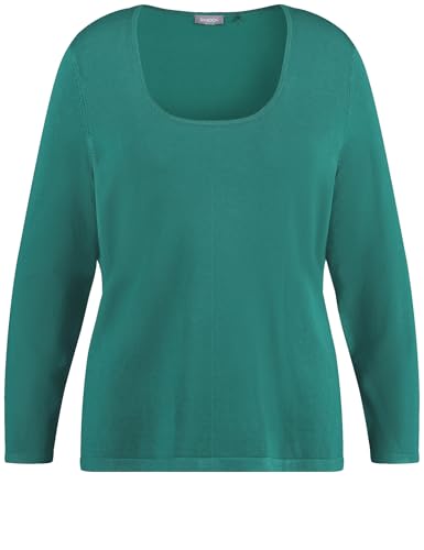 Samoon Damen Basic Pullover mit tiefrundem Ausschnitt Langarm unifarben Dark Smaragd 50 im Sale