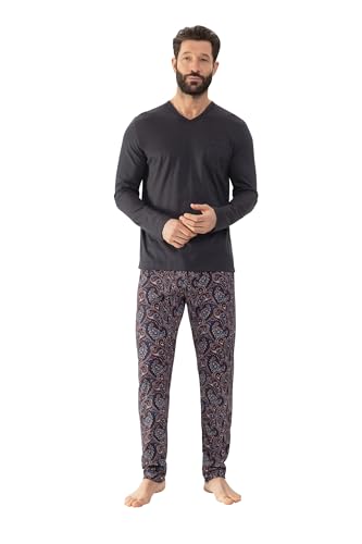 Mey Nachtwäsche Serie High Paisley Herren Schlafanzüge lang Lava Grey M(M) im Sale