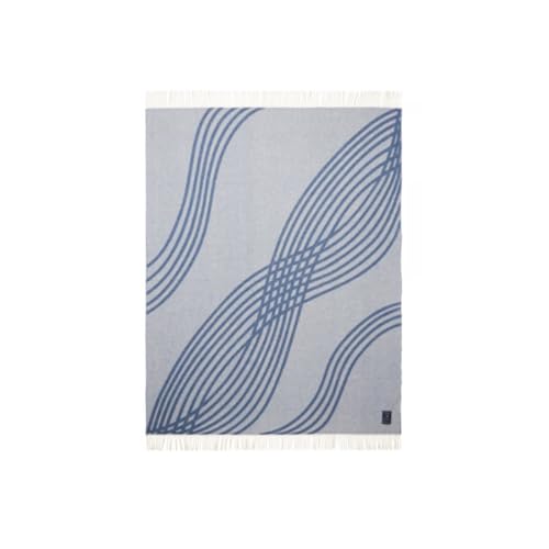 LEXINGTON [A Waves Recycled Wool Jacquard Throw, Off White/Blue, 130x170