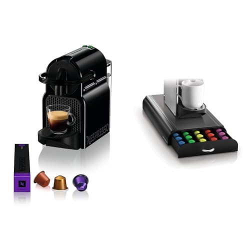 Nespresso De'Longhi EN 80.B Inissia, Hochdruckpumpe & Mind Reader NESTRY4PC-BLK Kaffeekapsel-Schublade Kompatibel Kapseln, Kunststoff, schwarz, 9.21 x 15.94 x 2.36