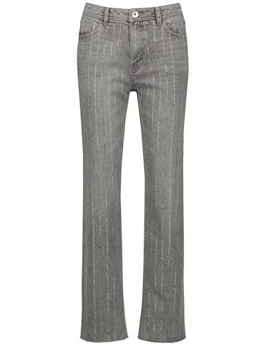 Taifun Damen Glamour-Jeans mit Strassstein-Dekor Straight Fit Washed-Out-Effekt, unifarben reguläre Länge Light Grey Denim 40 im Sale