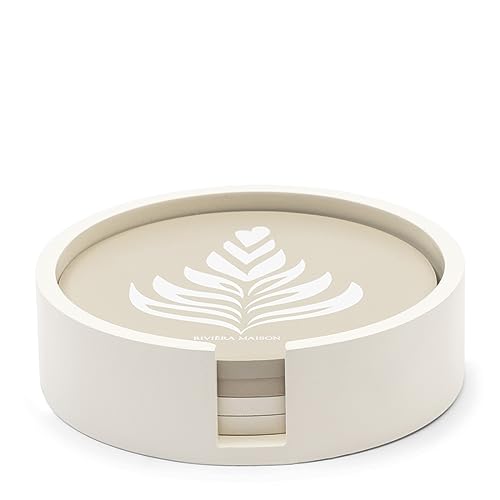 Riviera Maison Untersetzer beige, mit Halter, Kaffee- und Tee-Untersetzer, 4 Stück, Tischdekoration - But First Coffee Coasters 4 STK. - Holz - (ØxH) 13x3.5 im Sale