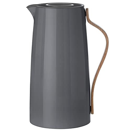 Stelton Kaffee-Isolierkanne Emma - Edelstahl-Thermoeinsatz, doppelwandig isoliert - Thermoskanne/Kaffeekanne/Teekanne mit Buchenholzgriff, Easy-Click-Deckel - 1,2 Liter, glänzendes Finish, Grau im Sale