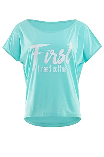 WINSHAPE Damen Ultra Leichtes Modal-kurzarmshirt Mct002 Mit Weißem Glitzer-aufdruck „first Need Coffee” T-Shirt, Mint-weiss,  EU im Sale