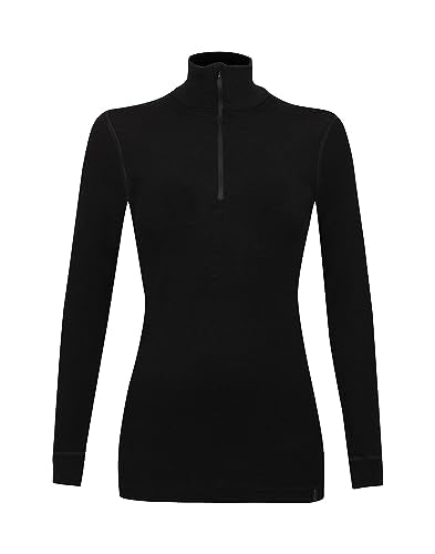 Dilling Damen Langarmshirt mit Reißverschluss - aus 100% Bio-Merinowolle Schwarz 36 im Sale