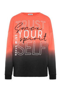 Thumbnail for SOCCX Damen Sweatshirt Dip Dye mit Wording Print Coral/Black im Sale