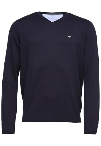 FYNCH-HATTON Fein gestrickter V-Neck Baumwollpullover Navy/ im Sale