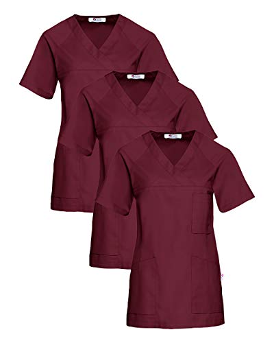 CLINIC DRESS Schlupfkasack 3er-Pack Damen Kasacks für Pflege Ärzte und Ärztinnen Praxisteam V-Ausschnitt Raglanärmel 95 Grad Wäsche Bordeaux im Sale