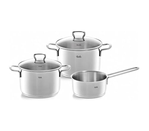 Fissler San Francisco/Edelstahl-Topfset, 3-teilig, Kochtopf-Set, Töpfe mit Glas-Deckel, Induktion (2 Kochtöpfe, 1 Stielkasserolle) – Induktion