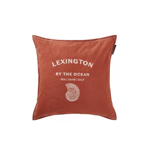 LEXINGTON Logo Embroidered Linen/Cotton Pillow Cover, Coconut/White, 50x50