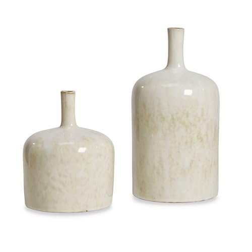 Loberon Vase 2er Set Kurys, Zwei Größen und Formen, von Hand gefertigt & lasiert, für einzelne Zweige, Blüten oder dekorative Blätter, Blumenvase, Keramik, Creme im Sale