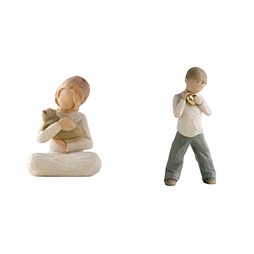 Willow Tree Enesco Figuren 26218, Natur, 7.5 cm & 26142 Figur Herz aus Gold, 2,5 x 3,8 x 14 cm