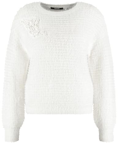 Taifun Damen Flauschiger Pullover mit Pailletten-Detail Langarm, Ärmelbündchen, überschnittene Schultern unifarben Offwhite 40 im Sale