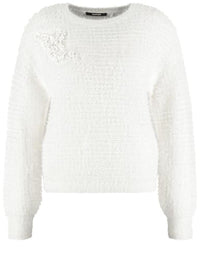 Thumbnail for Taifun Damen Flauschiger Pullover mit Pailletten-Detail Langarm, Ärmelbündchen, überschnittene Schultern unifarben Offwhite 40 im Sale