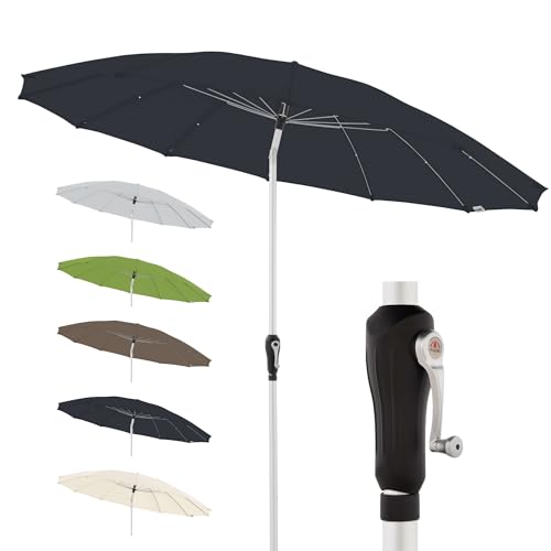 Doppler Sonnenschirm Asia Look SL-AZ Auto Tilt 250cm Anthrazit I Gartenschirm knickbar I Kurbelschirm mit UV-Schutz 50+ I Kurbelschirm aus Aluminium I regenabweisendes Polyester-Schirmdach