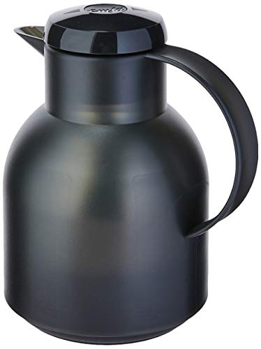 Emsa Samba Isolierkanne 504235 | 1 Liter | Quick Press Verschluss | 100% dicht | 12h heiß, 24h kalt | Schwarz Transluzent