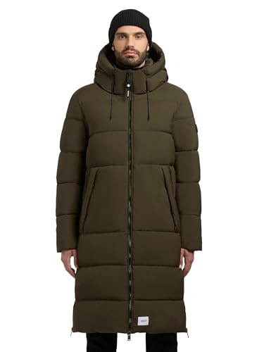 khujo Herren Wintermantel Langer Steppmantel mit Kapuze Rigo Matt-YM Obrage Grey Gr. im Sale