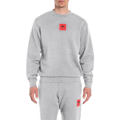 Replay Herren Sweatshirt aus Baumwolle, Light Grey Melange M08 (Grau), im Sale