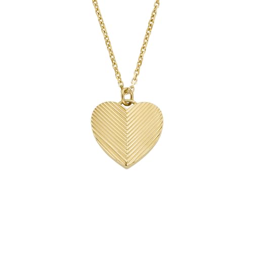 FOSSIL Damenkette Harlow Linear Texture Anhänger Heart Edelstahl goldfarben, JF04652710 im Sale