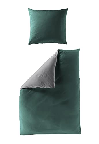 Bierbaum Bettwäsche UNI 3714, Mako-Satin, Made in Germany, smaragd 31, 155x220 + 80x80 cm, Komfortgröße