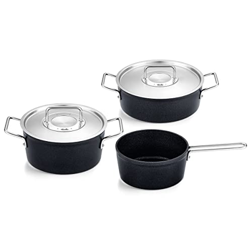 Fissler Adamant / Aluminium-Kochtopfset, 3-teilig, Töpfe-beschichtet mit Metalldeckel, antihaftend (1 Kochtopf ,1 Bratentopf, 1 Stielkasserolle) - Induktion, Anthrazit