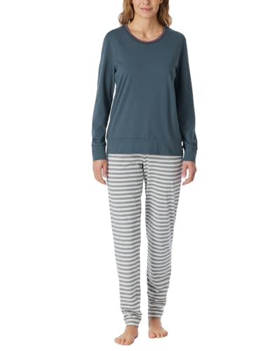 Schiesser Damen Schlafanzug Lang mit Bündchen Baumwolle-Nightwear Pyjamaset, Jeansblau_181966, 42 im Sale