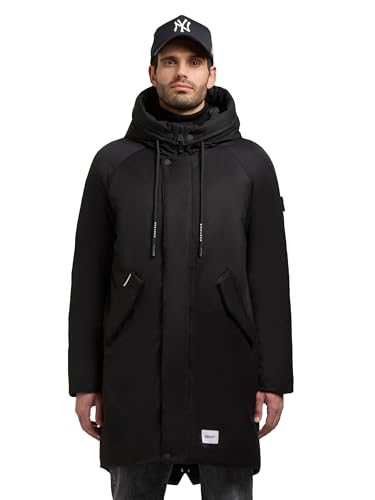 khujo Herren warme Lange Wintejacke mit Magnet-Abdeckleiste und Verstellbarer großer Kapuze Anth-YM Space Grey im Sale