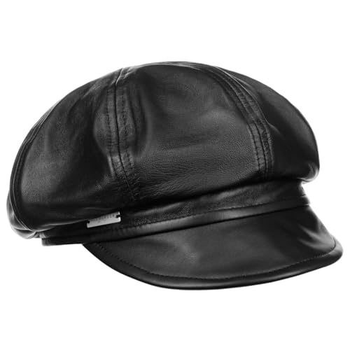 Seeberger Leder Ballonmütze Schildmütze Baker-Boy-Mütze Damencap Ledercap (S (54-55 cm) - schwarz) im Sale