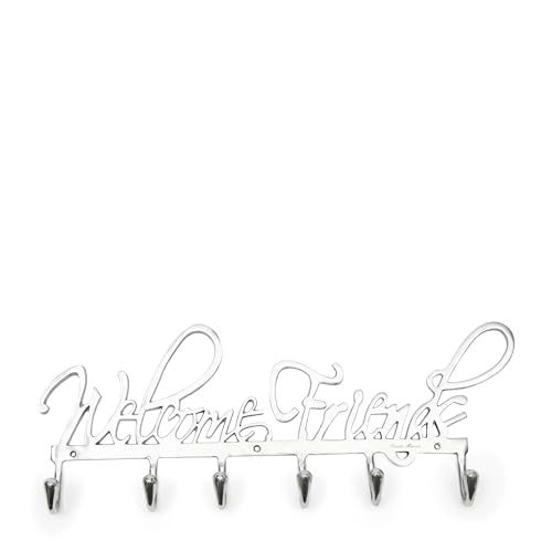 Riviera Maison haken, wandhaken, garderobehaken, kleiderhaken, kleiderständer, aufhänger - Coatrack Welcome Friends - Garderobe - 6 Haken - Aluminium - silber - 61x25cm im Sale