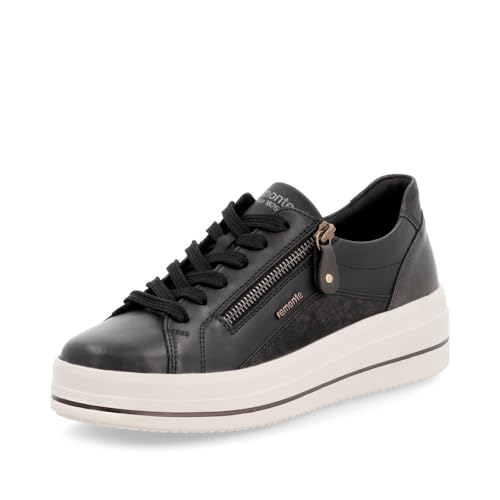 Remonte Damen Low-Top Sneaker D1C01, Frauen Halbschuhe,lose Einlage,Laufschuhe,schnürschuhe,schnürer,Plateausohle,Turnschuhe,schwarz Kombi (03),38 EU im Sale