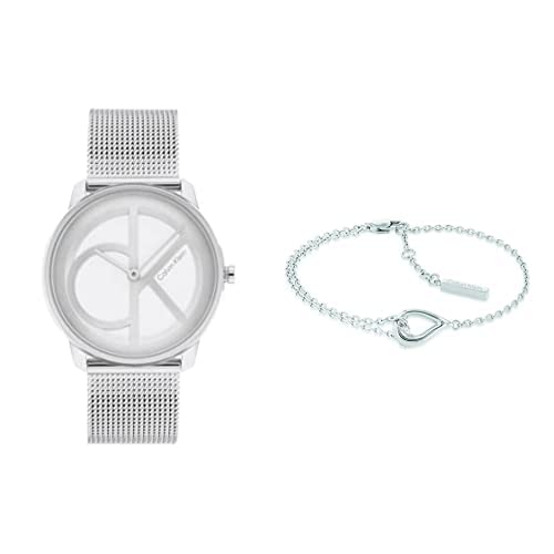 Calvin Klein Damen Analog Quartz Uhr mit Silbernes Zifferblatt und Edelstahlarmband im Sale